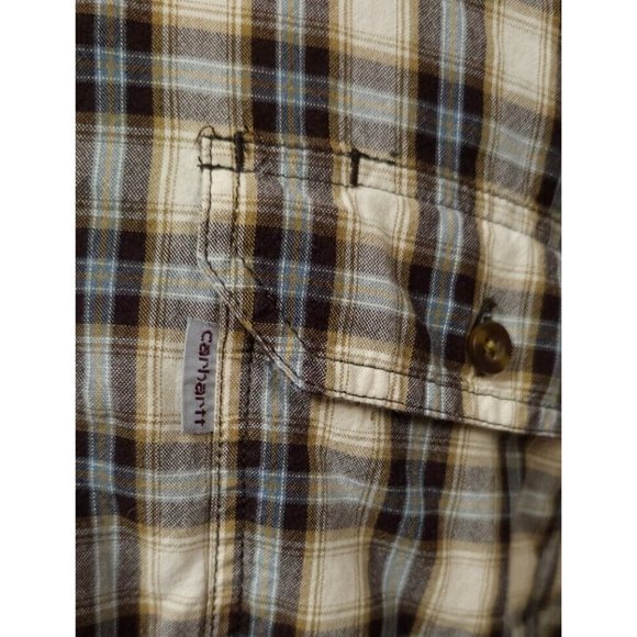 Carhartt Mens XL Beige Plaid Relaxed Fit Long Sleeve Button Down Outdoor Shirt - Picture 2 of 12